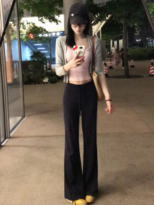 Quần Ống Rộng Màu Đen Có Dây Rút Cạp Cao Cho Nữ Mùa Xuân Thu 2025 Quần Thể Thao Ống Đứng Rộng Rãi Thoải Mái