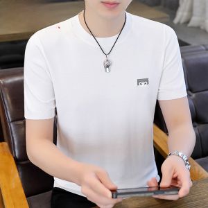 HENGYUANXIANG | Hengyuanxiang New Mens Knitted Short Sleeve T-shirt Summer Ice Silk Casual Thin Round Neck Half Sleeve Top Breathable Fashionable