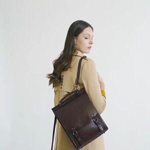 Leather Backpack Women British College Style School Bag College Student Retro Computer Cowhide Backpack