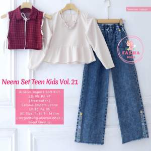 COD Setelan Baju 3 in 1 Blouse Vest Dan Celana Denim Remaja Usia 9 Sampai 14 Tahun Neera vol.21 Terbaru By Fasha