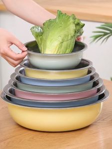 Thickened Stainless Steel Bowl Colorful Kitchen Utensils Set Egg Beating Vegetable Washing round Shape One Piece from China