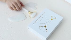 Natural jade roller Scraping massager set double head massage stick Facial facial beauty double head manual stick