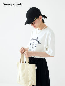 Sunny Clouds Womens Pure Cotton Retro Print T-shirt White Casual Style round Neck Short Sleeve Summer Fashion Ladies Top