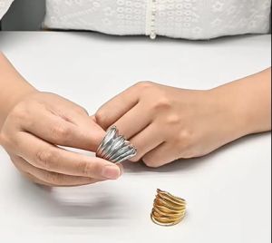 Kemstone Wrinkled Stainless Steel for Womens Ring Gold Plated Jewelry