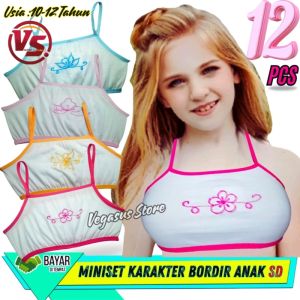 12Pcs Miniset Anak Perempuan Karakter List Bordir-Daleman Anak Cewek ABG SD Kelas 4-6 Usia 6-12Tahun