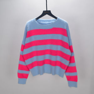 Womens Loose Thickened Knitted Sweater 2023 Autumn Winter Fashionable Striped Versatile Top Imitation Otter Fur Comfortable Fit