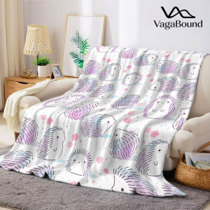 Pastel Hedgehog Print Flannel Blanket Warm Soft Halloween Christmas Decorative Couch Warm Cozy All-Season Gift