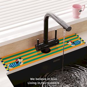 VIKAMA Cartoon Striped Puppy Faucet Absorbent Pad Quick Drying Countertop Anti Slip Pad Bathroom Sink Home Decoration