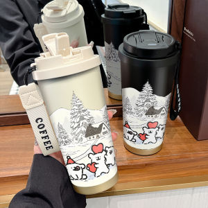 Portable Insulated Coffee Cup 316 Stainless Steel Straw Ice Water Cup Snow Line Little Dog New Men Women High Sensation Outdoor Use