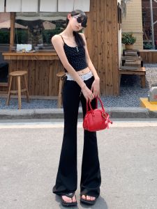 กางเกงขายาวทรงหลวมเอวต่ำสไตล์โยคะสำหรับผู้หญิง กางเกงขายาวทรงหลวมสีดำ ทรงสลิมฟิต ทรงลำลอง ทรงฤดูร้อน ทรงลำลอง