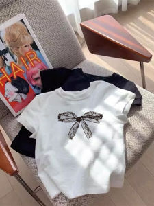 Stylish Bows Print Short Sleeve Women's Summer T-shirt