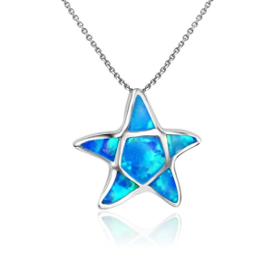 Iridescent Star Opal Pendant NecklaceBlue Multicolor Opal Points on Silver Color StarCelestial JewelryDainty Gift for Women