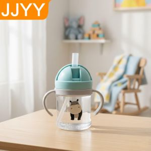 Cartoon Animal Leakproof Sippy Cup Water Bottle 300ml with Straw and Handles for Kids Travel Outdoor Sports School Use