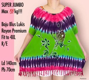 MUAT 80-100KG!!! BAJU BALI ATASAN BLUS LUKIS JUMBO LD 140 FIT TO XXXXL RONCE/E REAL PICT