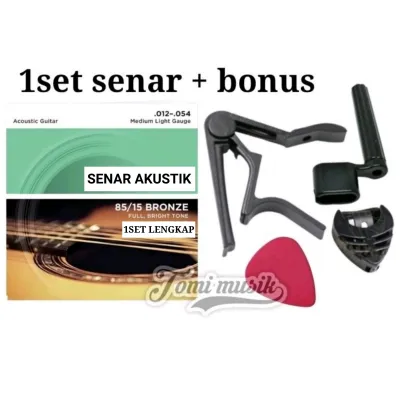 senar gitar akustik 1set bonus capo pick holder pegwinder