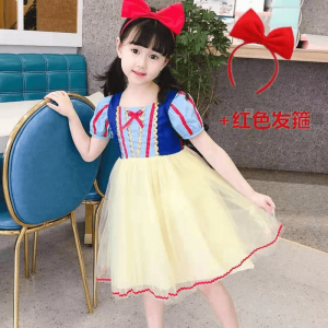Fashionable Snow White Fairy Dress Girls New Style Dress Mesh Skirt Childrens Clothing Summer Season A-Line Skirt Short Sleeve