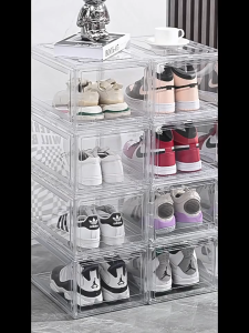 PET Transparent Shoebox Stackable Plastic Shoe Storage Boxes with Magnetic door Dustproof Shoebox