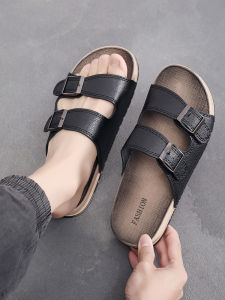 Casual Mens Slippers Summer Trend Thick Bottom Soft Bottom Anti-Slip Outdoor Wearable Simple One-Strap Slippers Leather Upgraded