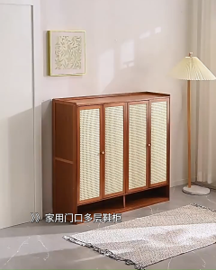 TEEMO 2/3/4 Door Multilayer Bamboo Shoe Cabinet Rack Dustproof And Breathable Rak Kasut Almari Bertutup Rattan - Fulfilled by TEEMO SHOP