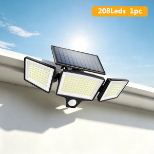 Solar Outdoor Lights 208 LED Security Lights with Remote Control 3 Heads Motion Sensor Lights IP65 Waterproof 270° Wide Angle