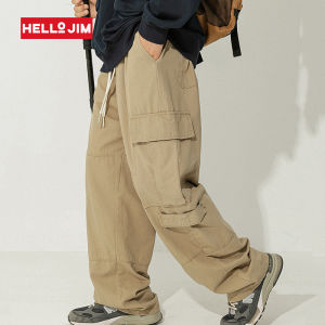 HELLO JIM 100% Cotton Cargo pants men long pants for men 2023 new loose pants with pocket  K2219