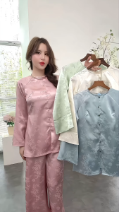 Bộ Đồ Lam Gấm Trúc Bộ Bà Ba Đi Chùa Dáng Suông Tay Loe Pháp Phục Nữ Thanh Lịch Nhẹ Nhàng
