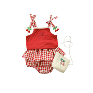 Summer Thin Two-Piece Set Baby Girl Clothes Strap Princess Style Infant Outfit Polyester Fiber Love Expression Suitable for 3-18 Months