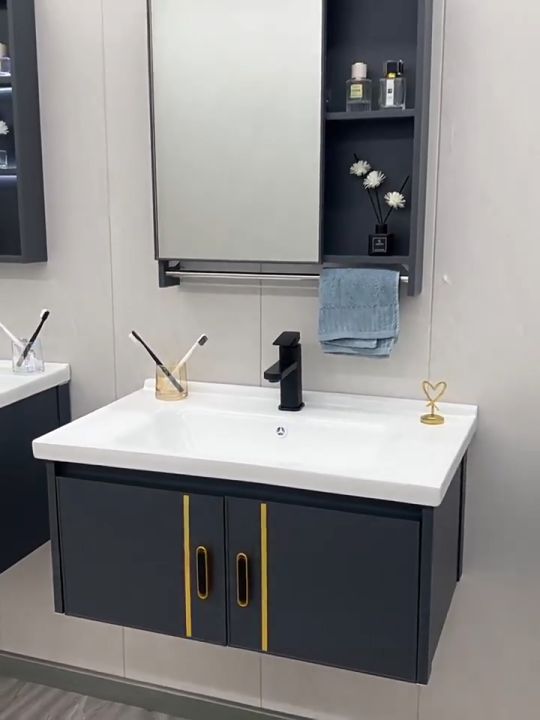 40 50 60 80cm Aluminum Bathroom Sinks Basin Set Ceramic Lavatory Sink with Mirror and