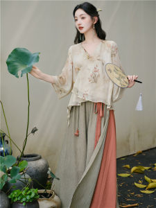 Elegant Female Zen Tea Ceremony Outfit Set Small Size Embroidered Top Skirt Pants Two Piece Suite New Chinese National Style