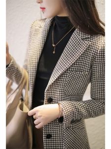 Outlets Big Sale Counter Brand Export Cut Label Retro Casual Houndstooth Woolen Blazer Female Fall and Winter