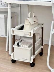 Mobile Office Desk underneath Storage Rack with Wheels Small Cart for Bookbag Miscellaneous Goods under Desk Organizer