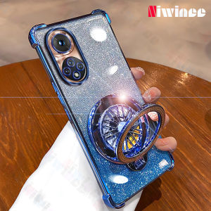 Luxury Four Thickened Corner Plating Phone Case For infinix Note 40 Pro/Note 40 Pro 5G/Note 40 Pro+ 5G Deluxe Glitter With Rotating Gyroscope Stand Magnetic Bracket Shockproof Clear TPU Soft Phone Back Cover NSF02