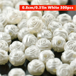 8mm 300pcs Acrylic Rose Beads White Spacer Beads Suitable for DIY Making