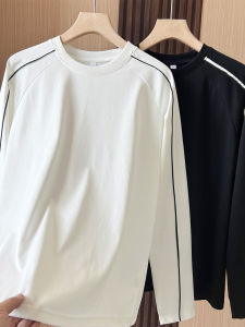 เสื้อยืดคอกลมแขนยาวหลวมๆ ผ้าฝ้ายระบายอากาศได้ดีสำหรับผู้ชาย ฤดูใบไม้ร่วง 2025 เสื้อยืดคอกลมแขนยาวทรงหลวมสำหรับผู้ชาย