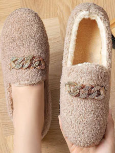 รองเท้าผ้าใบผู้หญิงฤดูใบไม้ร่วง/ฤดูหนาว รองเท้าแตะพื้นนุ่มแบบสวมสำหรับในบ้าน รองเท้าแตะแบบมีหัวเข็มขัดแบบสวมสบาย พื้นรองเท้า EVA สีพื้น