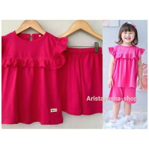 Setelan Anak Kaos Smilee Pompom Size 1-5 Tahun - Setelan Pompom Anak Baju Anak Perempuan Setelan Anak Cewek One set anak