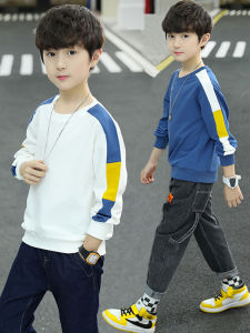 Boys Long Sleeve Fleece Lined Cotton Sweatshirt Spring Autumn Casual Slim Fit Comfortable Breathable Childrens T-shirt