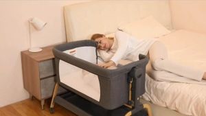 SG Stock - 3 in 1 Multifunction co-sleep baby bassinet Height Adjustable Swing Bassinet Baby Bedside Crib for Newborn baby Crib can be lifted on one side Crib foldable swinging crib childrens bed cradle 6-speed height adjustment can be lifted on one side