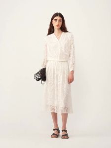 ICICLE | Online Exclusive Luxury Summer Silk Twill and Embroidery Knee-length Skirt