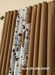 6FEET NEW MINIMALIST PRINTED CAMELLIA BROWN-PLAIN WOOD MODERN HOME 8RING CURTAIN SOLD PER SET/PER PIECE