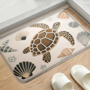 Thảm Tắm Chống Trượt In Hình Rùa Ven Biển VIKAMA Thảm Phòng Tắm Có Thể Giặt Được Thảm Sàn Phong Cách Bãi Biển Để Trang Trí Nhà Cửa