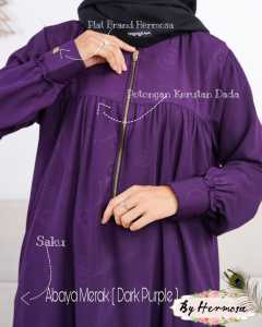 Abaya Hermosa bahan wolfis embos motif merak warna ungu tua-abaya simpel ungu tua