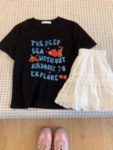 Áo Thun Cotton Cổ Tròn in Họa Tiết Mùa Hè Cho Nữ Dáng Rộng Thường Ngày Dài Tay Thường in Chữ Hoạt Hình