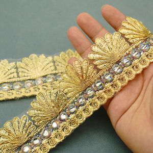 2m/6.56ft each Pack big wide gold lace embroidery bar trim sewing curtain accessory handmade DIY craft ribbons dress decorations