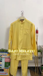 BAJU MELAYU SEMPURNA 2026 SLIM FIT KAIN COTTON SOFT YELLOW SEPASANG DEWASA & BUDAK [ C017BM ] BAJU RAYA BMC