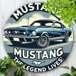 1pc Mustang Classic Aluminum Metal SignRound Vintage Car Wall Art Durable Home & Office Decor Ideal Gift for Car Enthusiasts