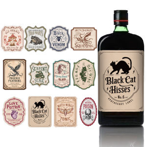 12pcs Halloween Bottle Labels-Apothecary Potion StickersFor Halloween PartyDiy Spooky Gift Wrapping DecorCosplay Accessories