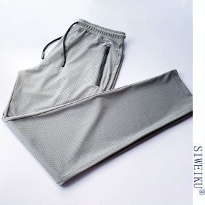 Ice Silk Mens Summer Thin Mesh Breathable Sports Casual Pants Elastic Straight Leg Long Trousers Comfortable Lightweight