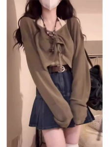 Summer New Style Womens Short Loose Long Sleeve Sun Protection Shirt Thin Cover up Sweet And Spicy Top Trendy Korean Version