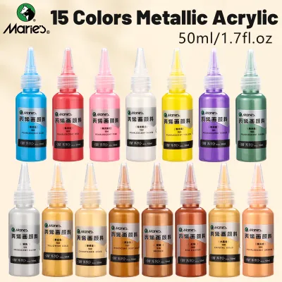 15 Colors Maries Metallic Acrylic Paint Set50ml/1.69oz per for DIYFurnitureRockGlassPaintingCanvas for Adults Artists